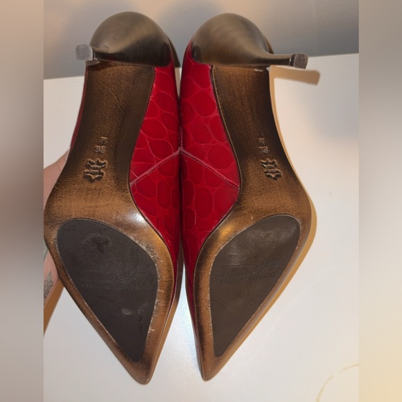 Donald Pliner Chad Red Croc Embossed Leather Point Toe Stiletto Heel Booties - Picture 3 of 6